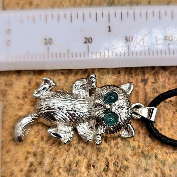 Cute Nature Green Tourmaline Sneaky Cat Pendant Necklace. Price includes both pe - Picture 2 of 10